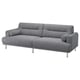 LÅNGARYD grey sofa: stylish three-seater with fabric & chrome legs, easy clean.