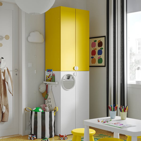 LASTARE Storage combination, white/yellow, 60x42x201 cm