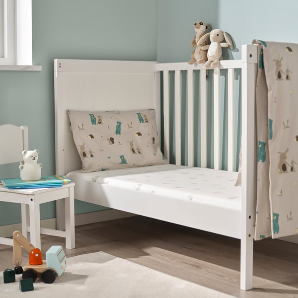 LEN Fitted sheet for cot, white beige/dot pattern bunny pattern, 60x120 cm