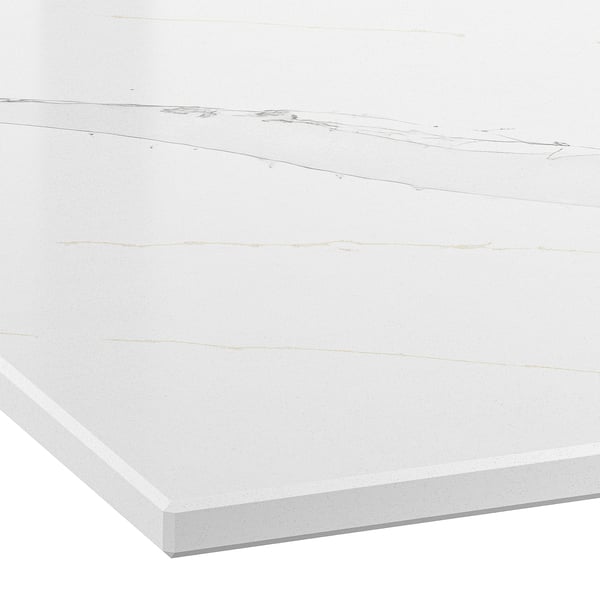 LOCKEBO Custom made worktop, white/grey-beige marble effect/glass composite, 1 m²x2.0 cm