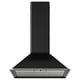 Black kitchen hood, modern design with curved edges.