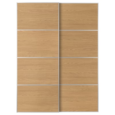 MEHAMN Pair of sliding doors, aluminium/double sided oak effect, 150x201 cm