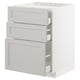 White METOD kitchen unit with three drawers and grey edges.