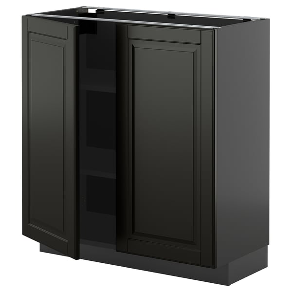 Black kitchen cabinet, METOD. Sleek design with bevelled edges, made of painted fibreboard. Two doors, one adjustable shelf inside.