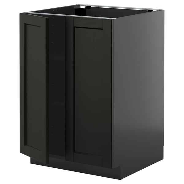 Dark grey kitchen cabinet with two doors, modern design, sturdy construction.