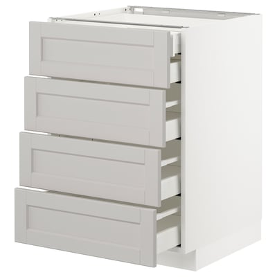 A white METOD kitchen cabinet with four drawers in a classic design. The cabinet bevelled edges and smooth-running, self-closing drawers.