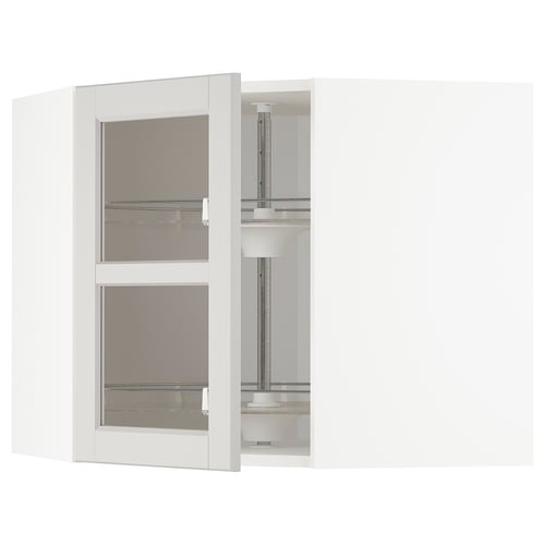 METOD kitchen unit, white, glass doors, adjustable shelf, corner design.