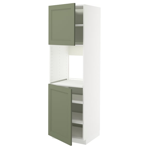 METOD kitchen unit in green with white frame, two shelves, adjustable.