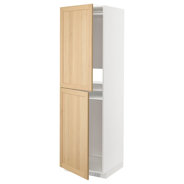 METOD kitchen cabinet, white & oak, tall with doors.