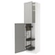 METOD kitchen cabinet with light grey fronts, tall, pull-out organisers, modern-traditional design, bevelled edges.