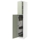 METOD kitchen cabinet in green with pull-out organisers, white frame, square shape.