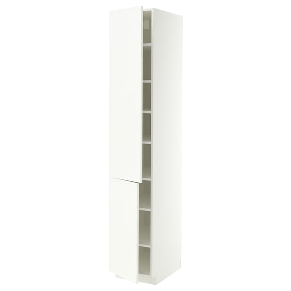 METOD High cabinet with shelves/2 doors, white/Aspudden matt white, 40x60x220 cm