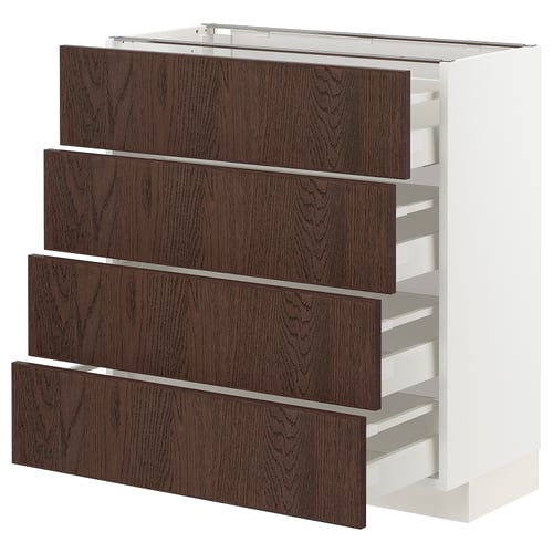 METOD kitchen unit with four dark brown sinarp wooden drawers.
