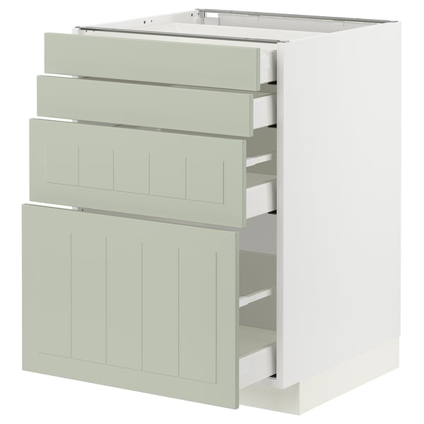 A METOD kitchen cabinet in green with multiple drawers and shelves, featuring a crafted design.