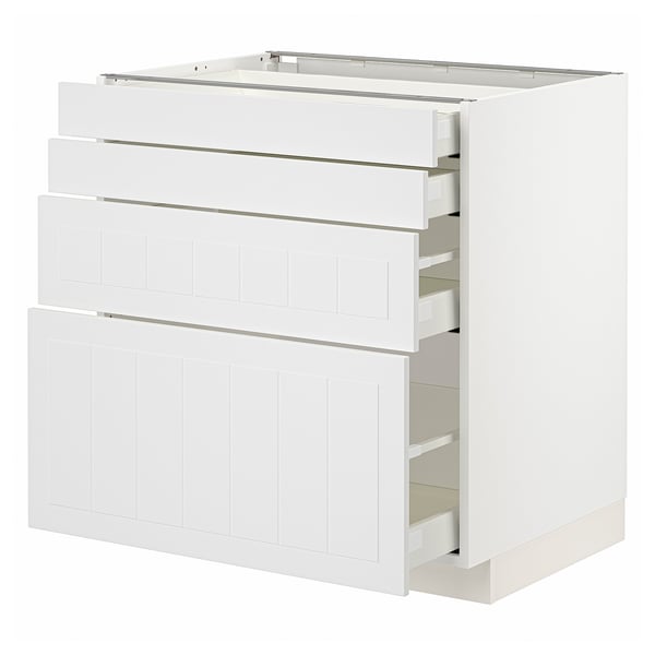 METOD kitchen unit in white with four drawers. Modern, clean design for efficient storage.