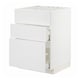 White ikea METOD kitchen cabinet with open drawers, rectangular shape, smooth design.