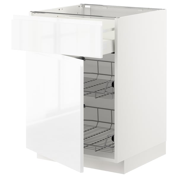 A white ikea METOD kitchen cabinet with pull-out shelves and smooth drawers for easy access.