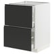 An ikea METOD kitchen cabinet in white with two matte black drawers featuring integrated handles and a modern design.