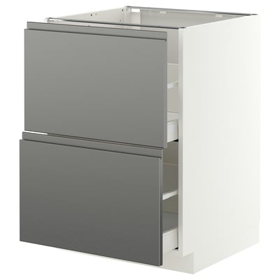 METOD / MAXIMERA Base cb 2 fronts/2 high drawers, white/Voxtorp stainless steel effect, 60x60 cm