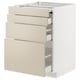 Modern METOD kitchen unit, beige. Three drawers, white base, smooth finish.