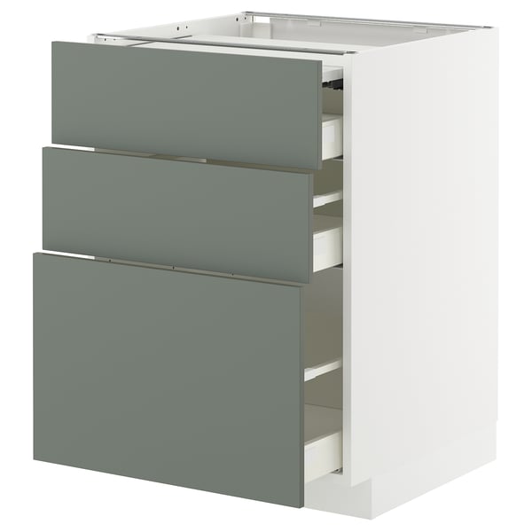 Modern grey-green kitchen drawers, part of IKEAs METOD system.