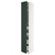 Green METOD kitchen cabinet with white frame and internal shelves.