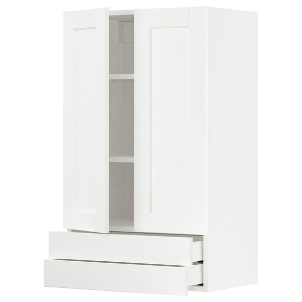 White METOD kitchen cabinet with 2 doors, shelf, drawers. Modern design, smooth surfaces.