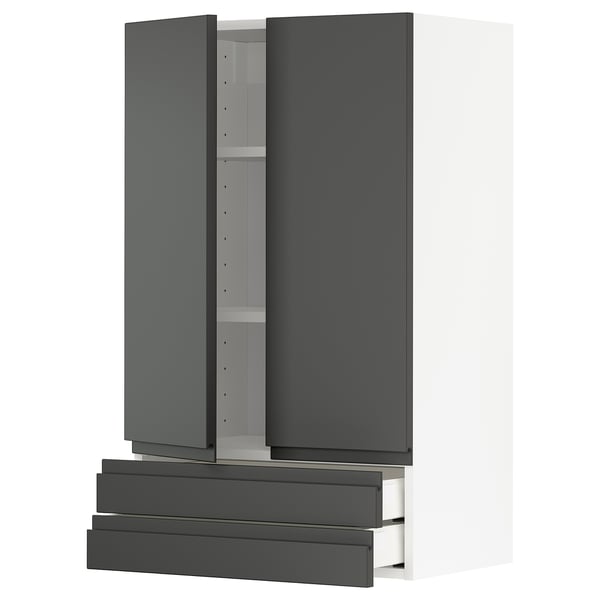 Modern grey kitchen unit with cabinets and drawers, sleek design.