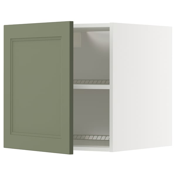 METOD wall cabinet in grey-green with adjustable shelves, square shape, minimalist design.