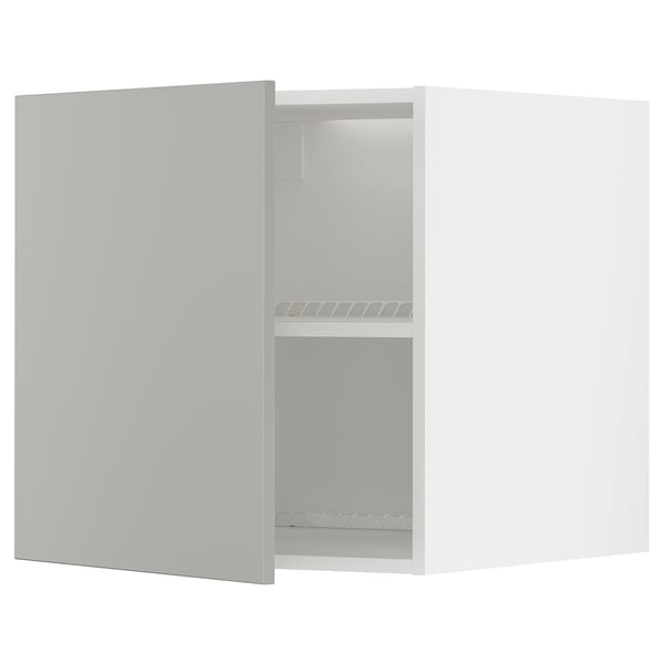 Light grey METOD kitchen cabinet, minimalist design, with sleek handle-less door, clean lines, and a modern look.