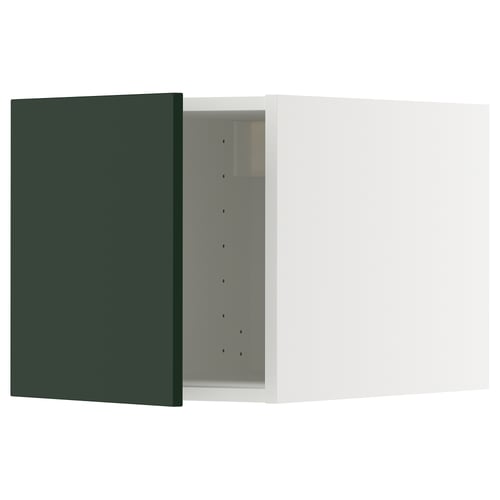 A dark green METOD kitchen cabinet with a white interior. It a sleek, rectangular design with modern, flat-panel doors.