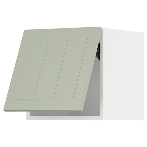 A green METOD kitchen cabinet with a rectangular shape and vertical panels. It has a modern design and slim lines.