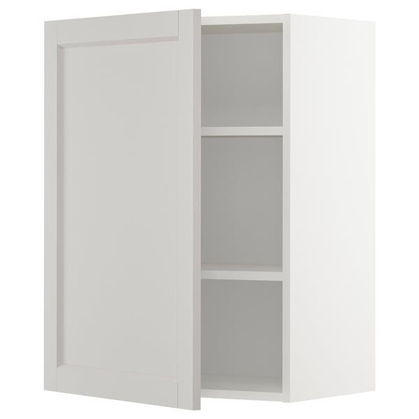 METOD white kitchen cabinet with grey shelves, rectangular, shaker-style door.