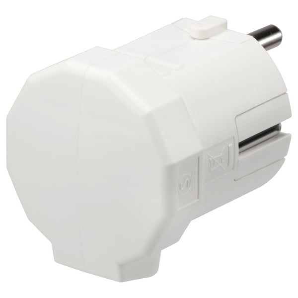 White NYTTIG electric plug, made of polypropylene, angled design.