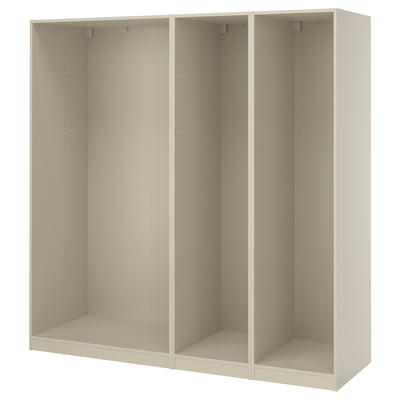 White ikea PAX wardrobe frame - open, beige, minimalist design.