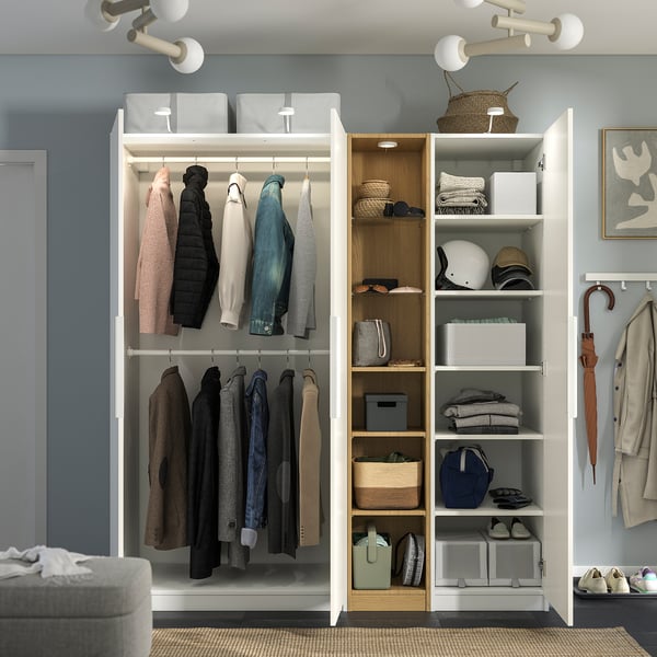PAX wardrobe with hanging clothes, shelves & storage, smooth doors.