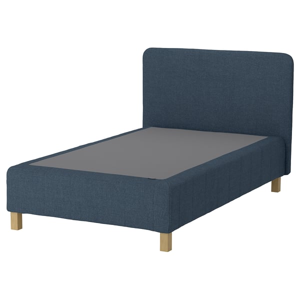 RENFJÄLLET Pocket spring mattress base, incl leg and headboard medium firm/Kilanda dark blue, 120x200 cm