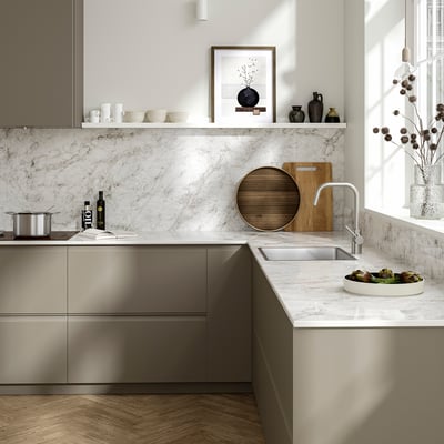 RUNSBÄCK Custom made wall panel, polished off-white marble effect/high pressure porcelain, 1 m²x1.2 cm