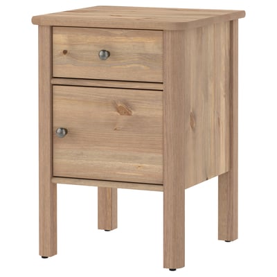 STOREMOLLA bedside table, light wood, 2-drawer, simple design, solid pine, square shape.