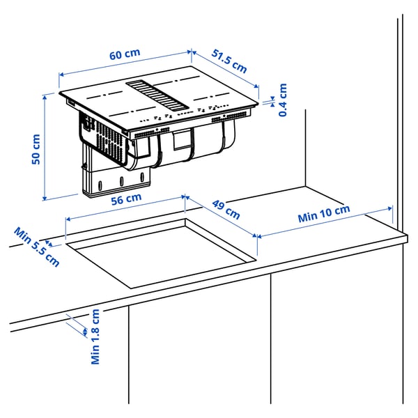 Illustration with measurements for the product: TÄCKNAN.