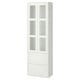 White TÄNNFORSEN cabinet with glass doors & drawers, perfect for bathroom storage.