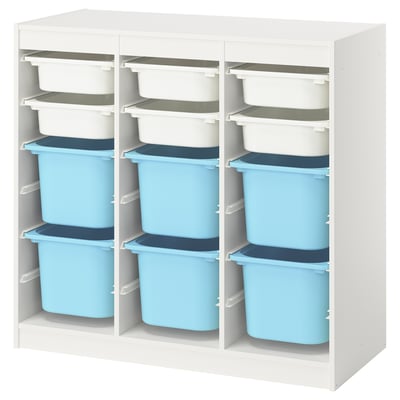 TROFAST Storage combination with boxes, room divider/white light blue, 99x44x94 cm
