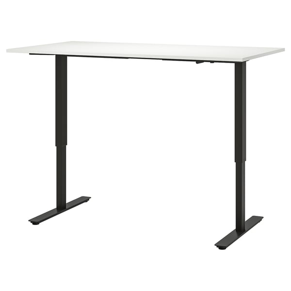 Adjustable TROTTEN white standing desk. 70-120cm range. Rectangular top, steady feet.