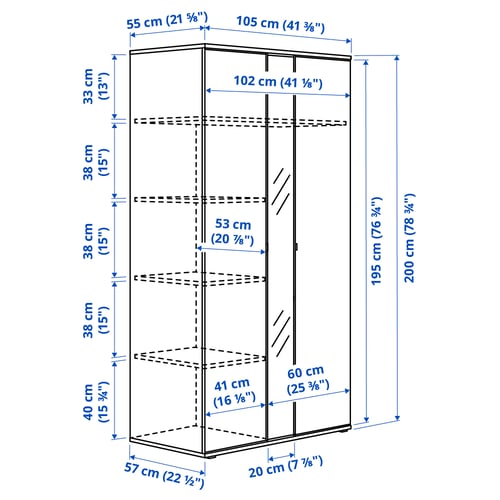 Illustration with measurements for the product: VIHALS.