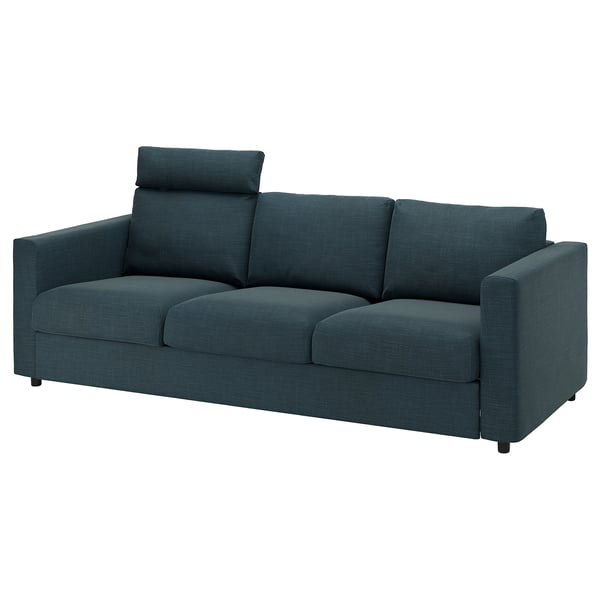 Teal VIMLE sofa, modern design, 3-seater with headrest, fabric upholstery.