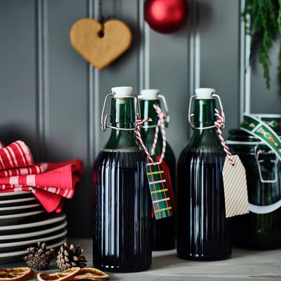 VINTERFINT Bottle with stopper, glass green, 0.5 l