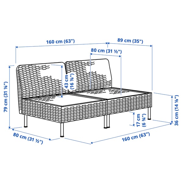 VITTSKÄR 2-seat modular sofa, outdoor/plastic rattan dark grey