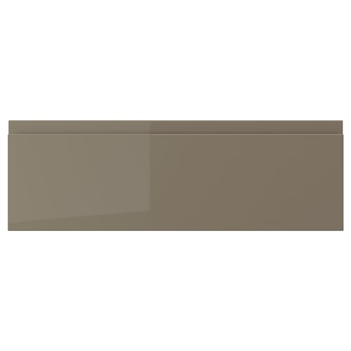VOXTORP drawer front, dark grey-brown, sleek, glossy, rectangular with smooth edges, modern design, high gloss finish.