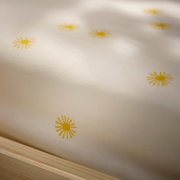 ALPTALL Fitted sheet, white yellow/sun pattern, Single