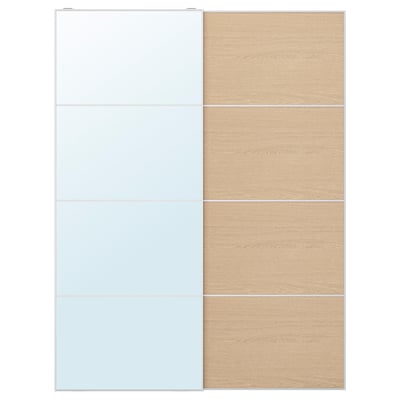 An AULI sliding door combo. It includes a mirrored door and a bi-color wooden panels. The left side is white, the right has light wood finish.